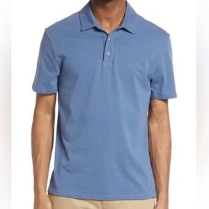 Vince Men's Regular Fit Garment Dyed Cotton Polo in Smoke Blue Size Large